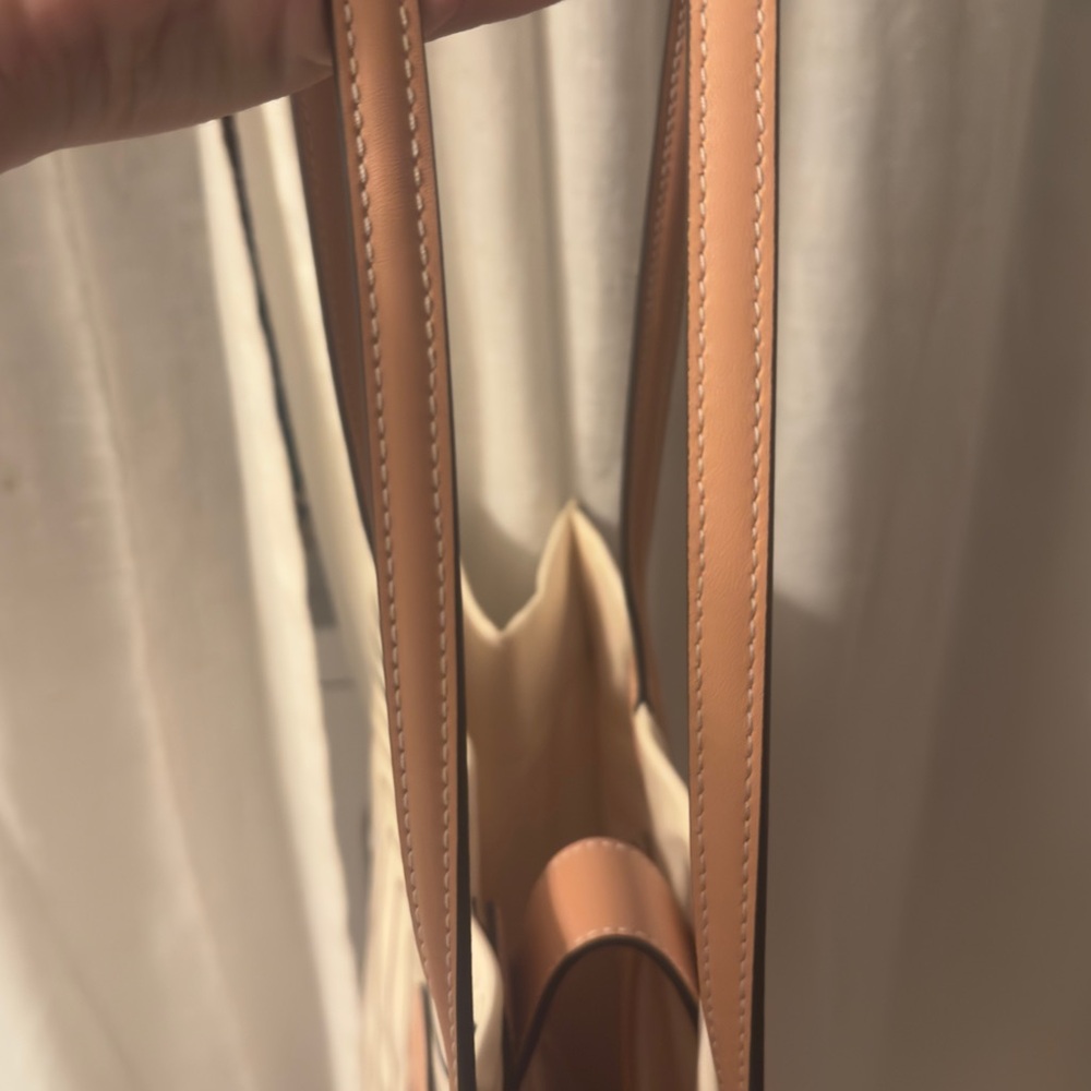 Tory Burch Striped Tan and Cream Ella Tote Bag Large - Picture 10 of 16